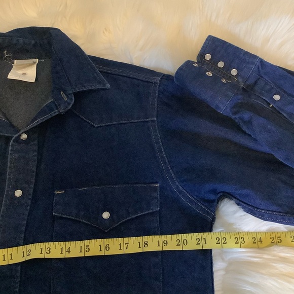 Vtg Carhartt Shirt Mens 15.5x34 Blue Denim Pearl Snap Western Cowboy USA Made - Picture 6 of 9